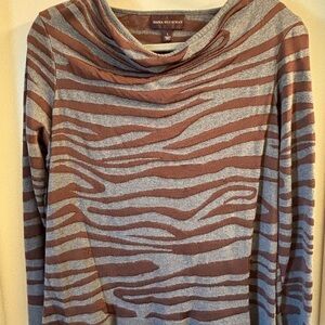 Dana Buchman Zebra Stripe Cowl Neck Sweater - Brown and Gray